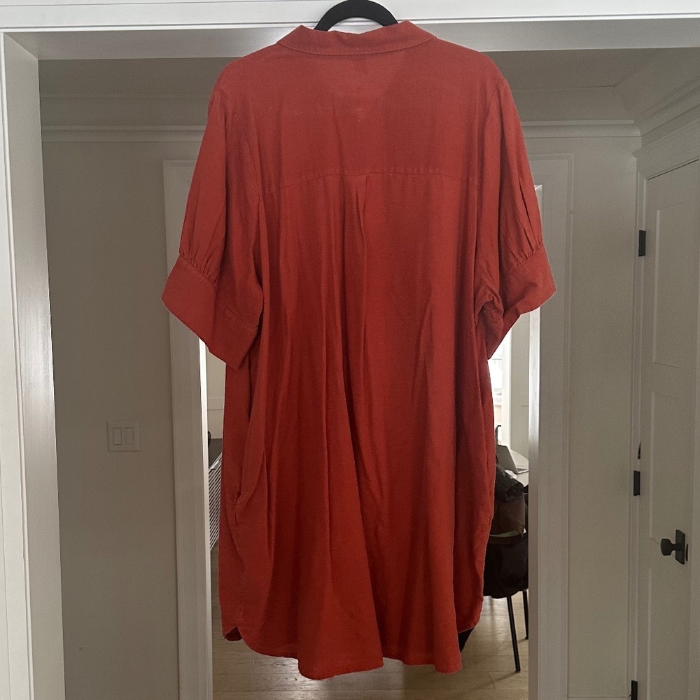 OLD NAVY - Burnt Red Linen Blend Short Sleeved Shirt Dress / Tunic - Picture 3 of 12